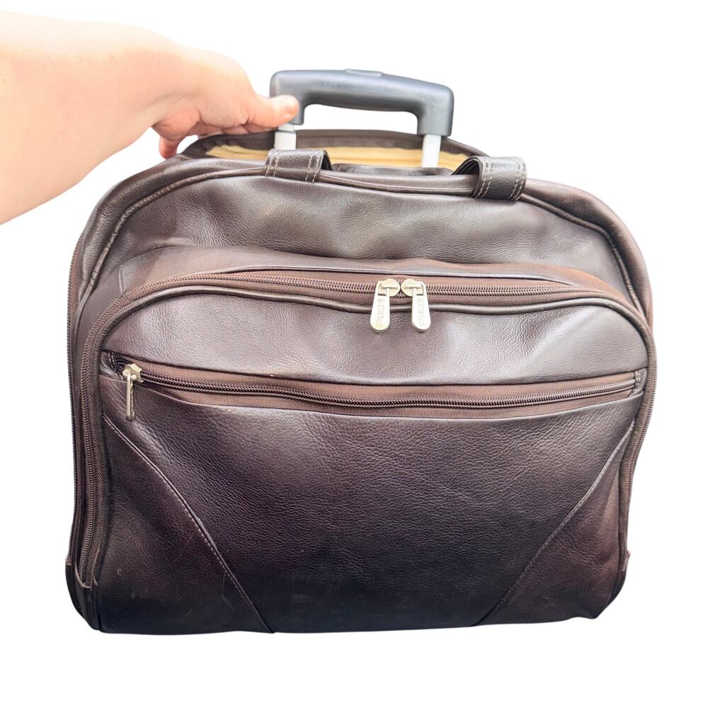 Piel Leather Rolling Laptop Briefcase Brown Wheeled Carry On Travel Bag